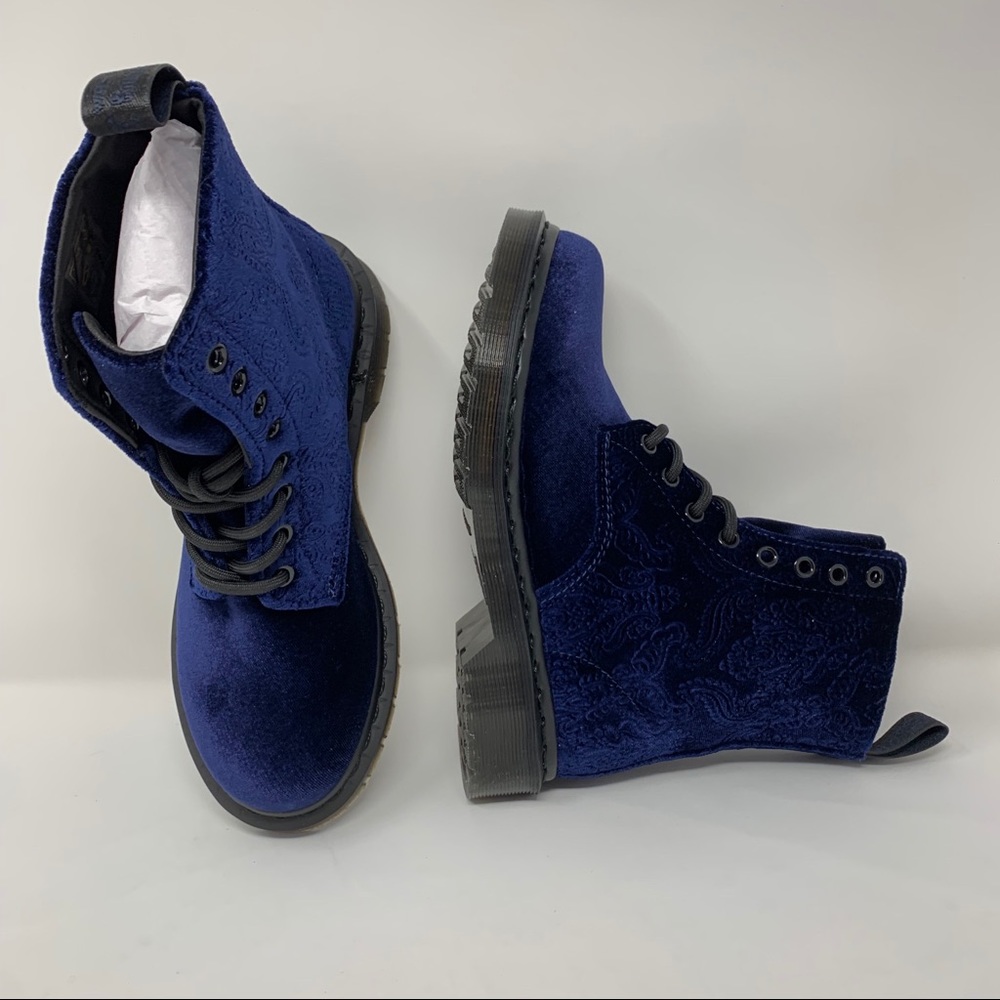 Dr Martens 1460 Brocade Navy Velvet Embossed Boots - Picture 8 of 8